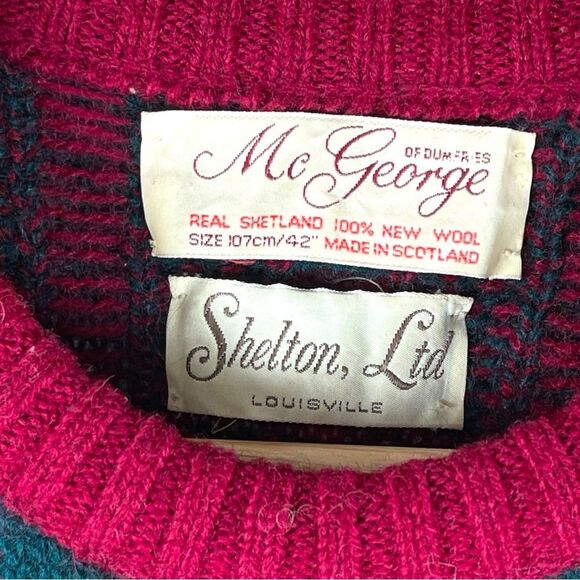 McGeorge vintage Scottish Shetland Wool Red Green Striped mens large Sweater - Picture 3 of 6